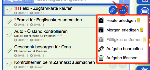 Kontext-Menü einer Aufgabe in der To-do-Liste
